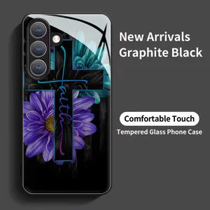 of Faith Cross Black tempered glass shell for Samsung Galaxy S26 S25 S24 S23 S22Pro S21 S20 Fe Plus Ultra Pro A56 A55 A54 A53 A52 A51 A36 A35 A34 A32 A26 A25 A24 A23 A16 A15 A14 A06 A05 A03s, creative fashion following