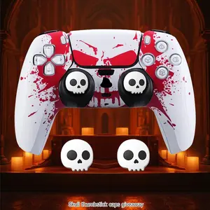 Creative Skull Pattern Game Controller Protective Case with Thumb Grip Cap, Anti-slip Silicone Game Controller Protective Cover, Console Accessories for PS5, Halloween