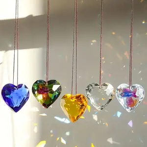 5pcs Window Hanging Heart Decorations, Crystal Rainbow Maker, Home & Car Ornament, Hanging Ornaments, Women's Gift, Wedding, Thanksgiving Decoration