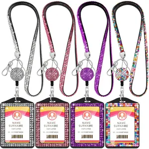 Water Drill Lanyard Badge Holder, Handmade Rhinestone Design, Cute Scroll Pin, 360 Degree Rotation, Buckle, Nurse Fashion ID Clip Gift