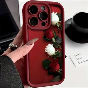 Case for iPhone 16 Pro Max 15 Plus 14 13 12 11 XS XR rose Pattern Drop Protection Shockproof Soft Silicone smartphone Cover