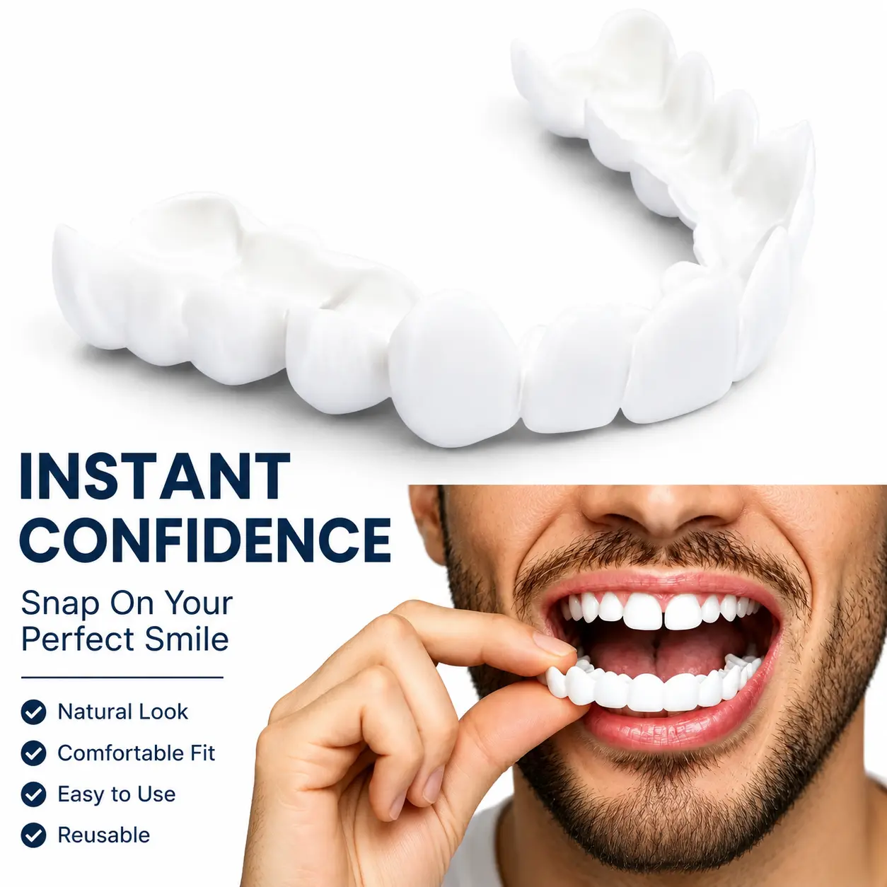 [3-Pair Cosmetic Multi-Pack] Oral Silicone Temporary Snap-On Teeth Repair Kit - Standard Dental Solution for Missing, Damaged Teeth, Gaps - Durable, Fast, Easy At-Home Use for Confident Smiles, Quick Whitening