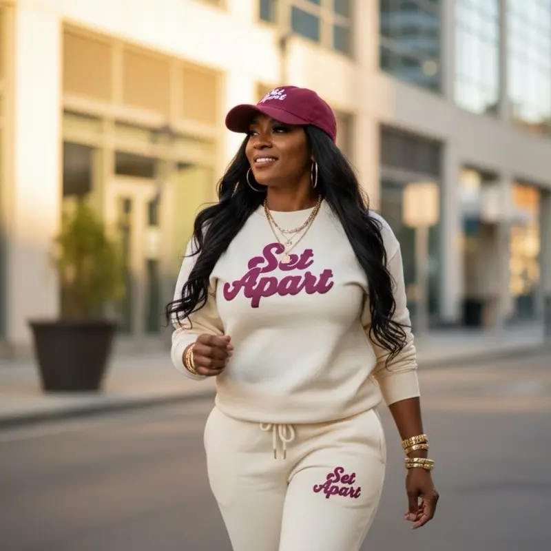 Women's Athletic 2-Piece Jogger Set with Long Sleeve Crew Neck Sweatshirt - Heavyweight Soft Fleece with Bold Print and Drawstring Pants, Lady, Style, Everyday, Sweatshirts For Women, Casual Wear, Sporty Chic, Sweatpants Pants & Top Sets, Sporty Two-Piece