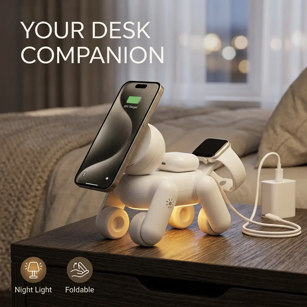 Magnetic Foldable 4-in-1 Wireless Charger Stand With Night Light, 15W/25W Fast Charging Station For iPhone 16 15 14 Pro Max iWatch AirPods, Multi-Device Desktop Holder Organizer, Travel Tech Gift For Her Him