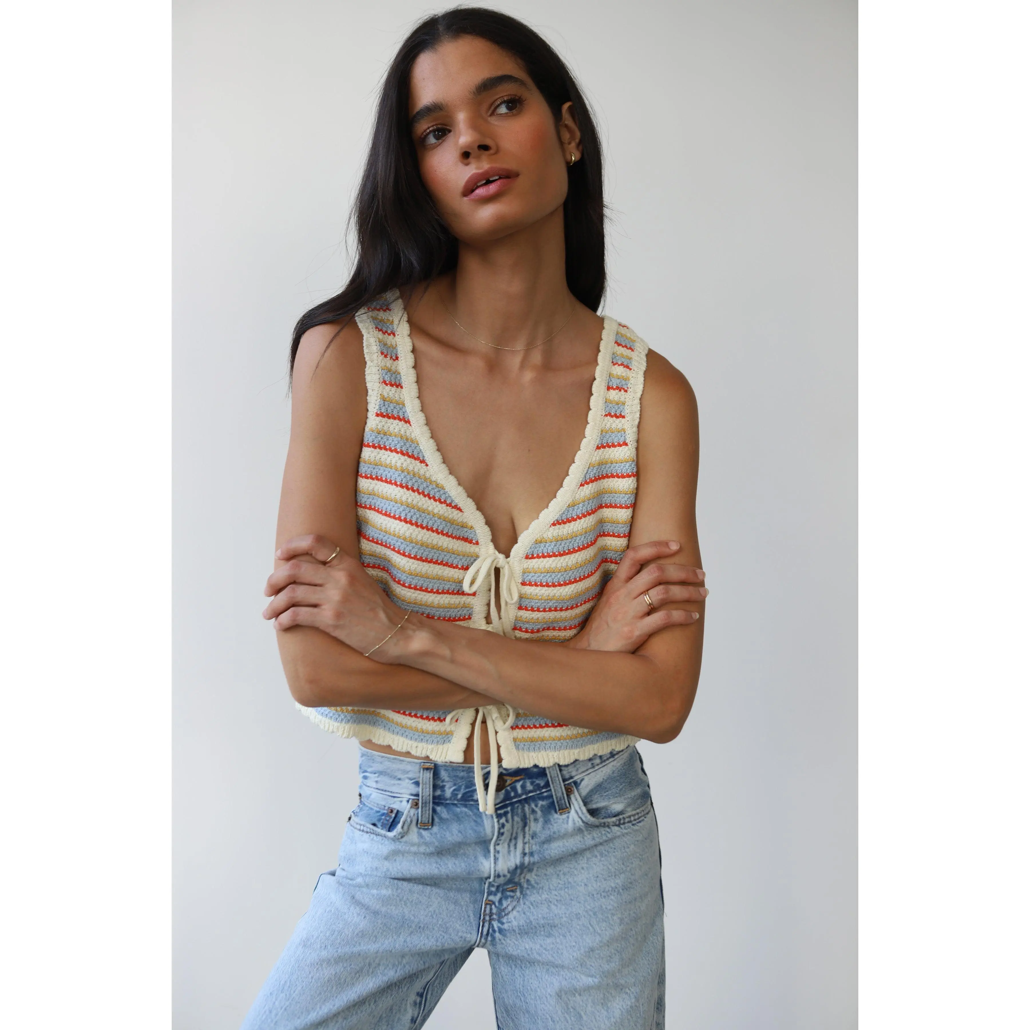 Mai Crochet Tie Tank - Creme