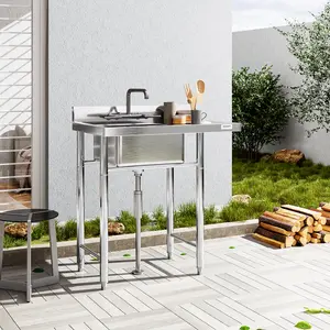 Heavy-Duty Stainless Steel Utility basin – Freestanding Commercial Laundry & Prep Basin – Deep Compartments, Drainboards, Sturdy Legs, Versatile for Kitchen, Garage, Outdoor Use