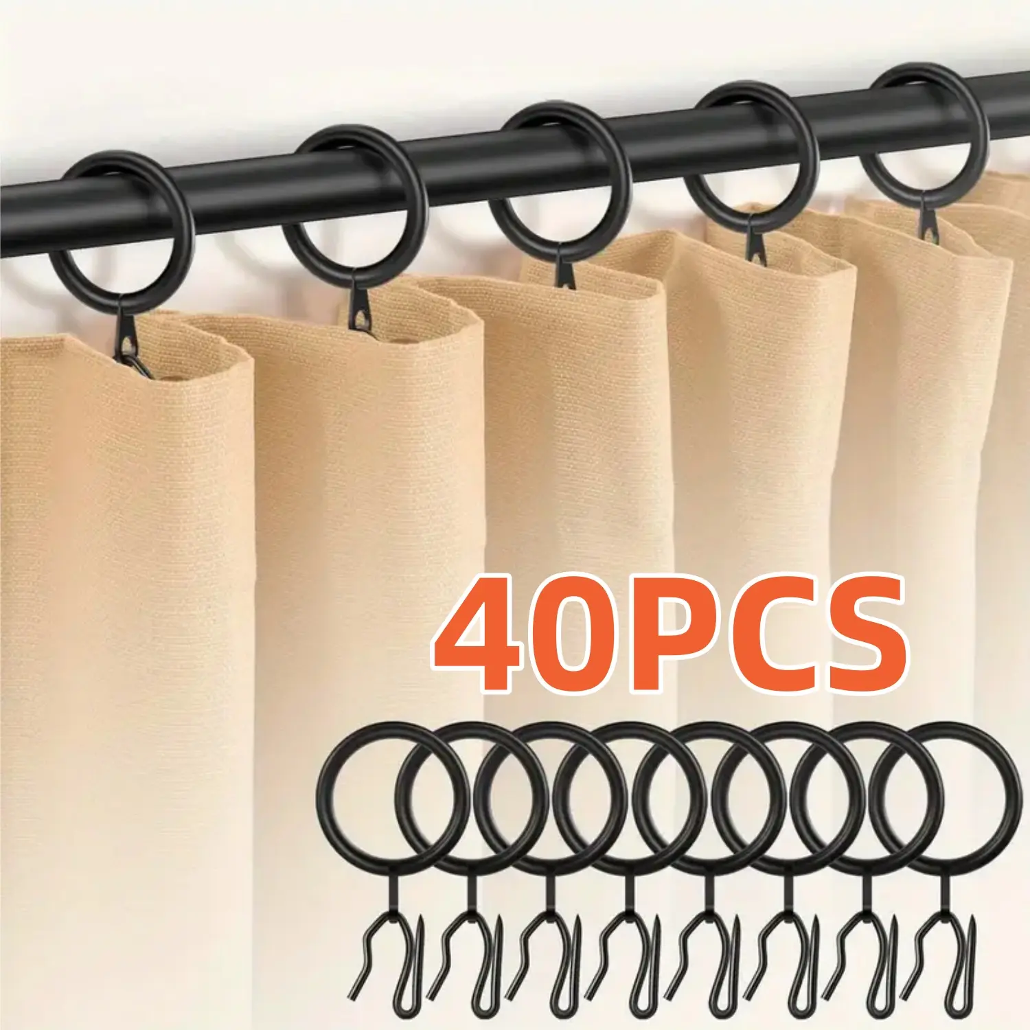 Thick Zinc Metal Curtain Rod Holders - 40PCS Black Drapery Pin Hooks, 40PCS Classic Metal Rings, 1.18in Internal Diameter, Hanging Accessories for Living Room, Shower Curtains, Cafe Window Treatments