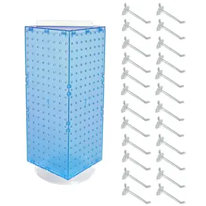 Azar Displays Four-Sided Revolving 8"W x 20"H Pegboard Counter Display w/24 4" Hooks, Blue