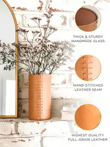 RAWHYD - Apricot Leather Wrapped Vase - 8 inch