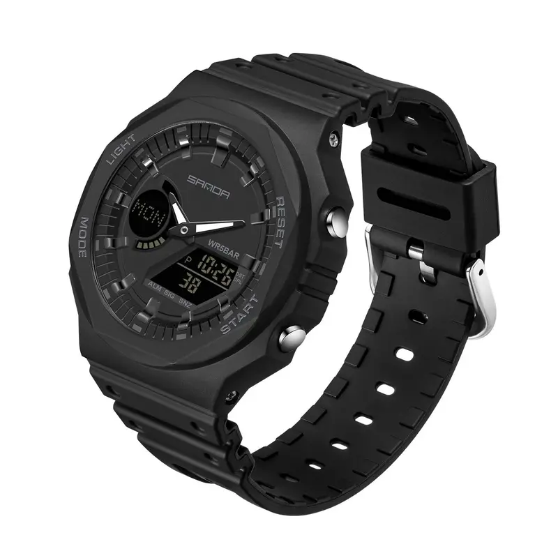 Men's Sporty Digital Analog Quartz Watch, Fashionable Watch with Silicone Strap, Waterproof Watch with Digital Display for Men, Modern Trendy Wristwatch, Casual Quartz Analog