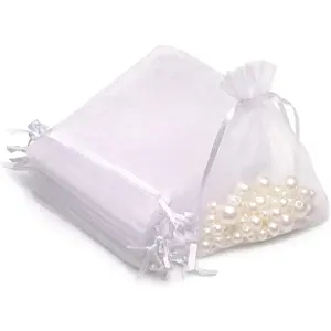 50Pcs 3.15"X4"(8X10Cm) Sheer Drawstring Organza Jewelry Pouches Wedding Party Christmas Favor Gift Bags (White, 3.15X4)