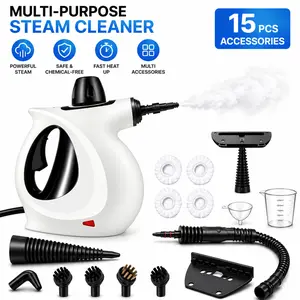 Handheld steam cleaner with 15-piece accessory set, high-power 1050-watt high-pressure steam cleaner with strong power. Suitable for kitchens, bathrooms, windows, floors, furniture and various household appliances, enabling safe and eco-friendly cleaning.
