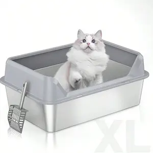 Stainless Steel Cat Litter Box, Large Metal Trash Bin For Cats And Rabbits, Never Absorbing Odors, Stain Proof, Rust Proof, Non Stick And Smooth Surface 19.6 "Long X 13.7" Wide X 9 "High