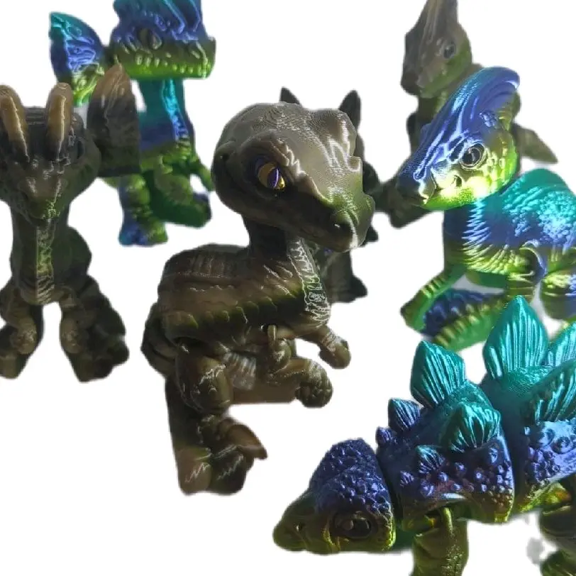 Flexi 3D Dinos Articulated Fidget Toy.  Velociraptor, stegosaurus, parasaurolophus and dilophosaurus.