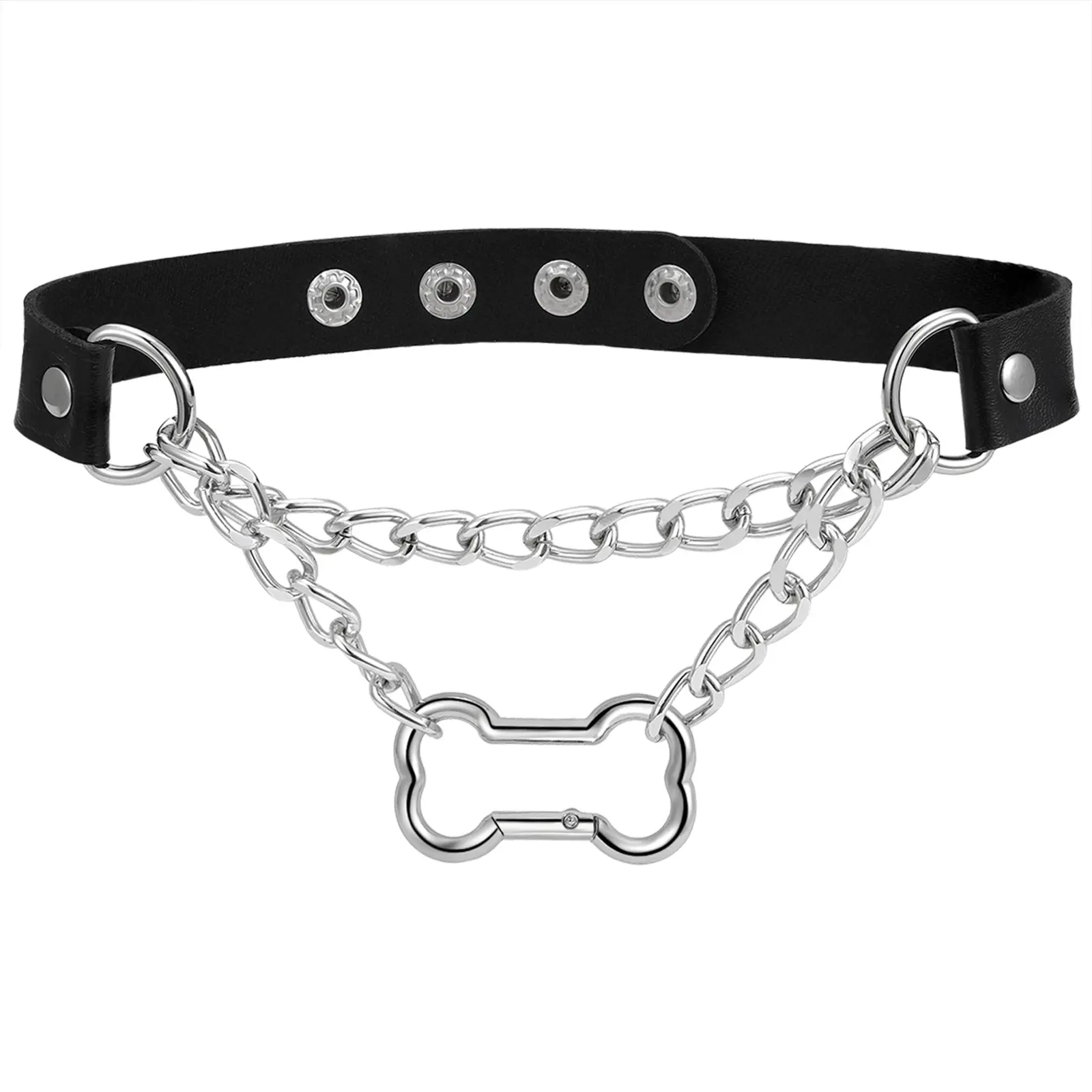 OIDEA Women's Gothic Soft PU Leather Choker Collar, 12.2"-15.35" Adjustable Punk Rock Jewelry with Sturdy Alloy Bone-Shaped Pendant, Cosplay-Ready Halloween Accessory