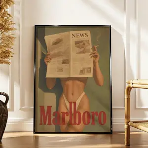 A vintage Marlboro lady newspaper Poster, awall art decoration featuring the vintage cigarette brand, with a strong visual impact. It is perfect as a gift for family and friends. Unframed Art Print Tombstone Wall Art, Artistic, Room