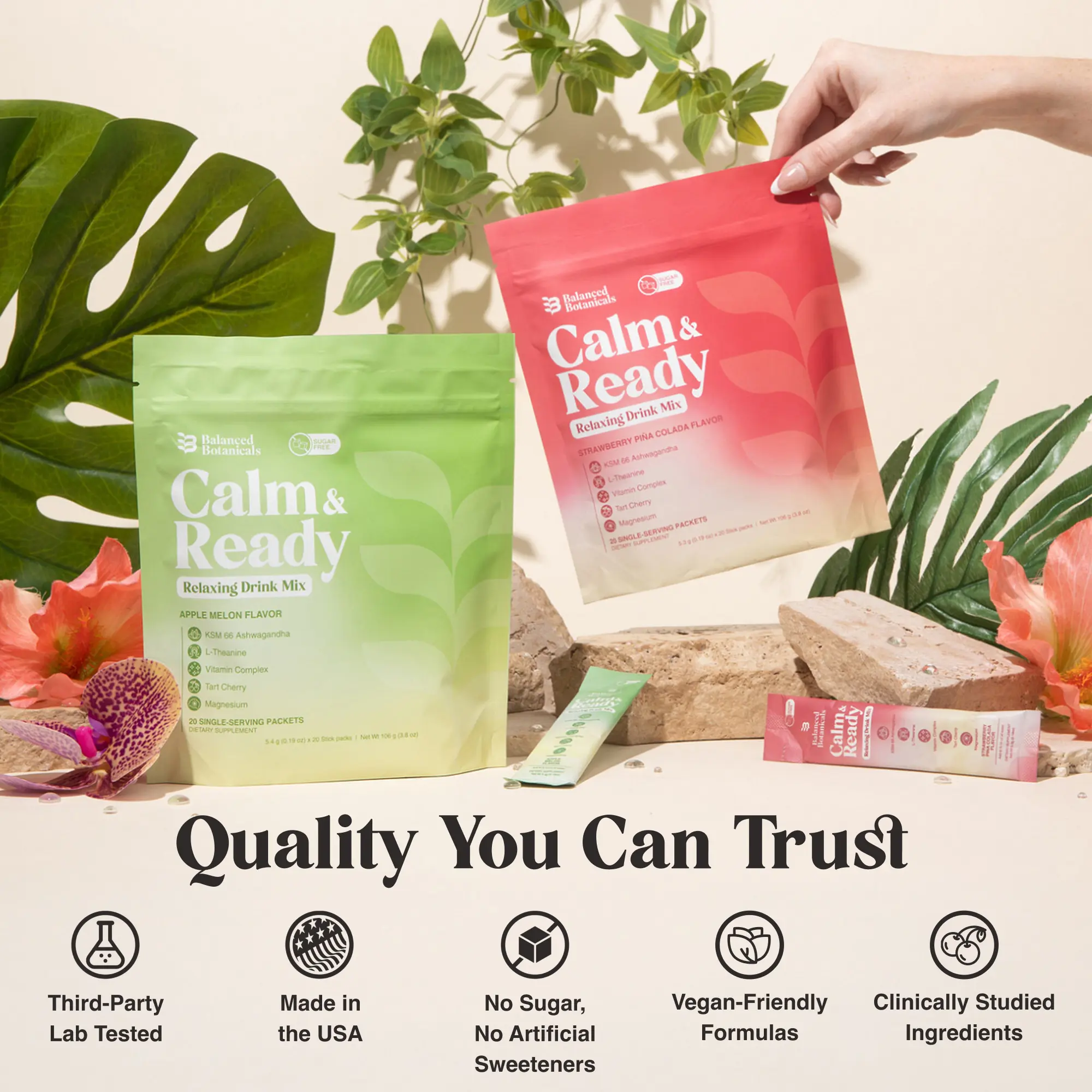 Balanced Botanicals Calm and Ready Powder Drink Mix, with