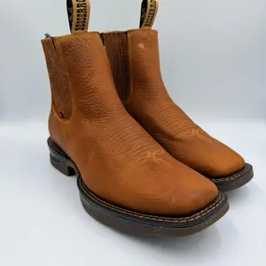 EL BESSERRO MEN'S SQUARE TOE LEATHER ANKLE BOOTS HONEY