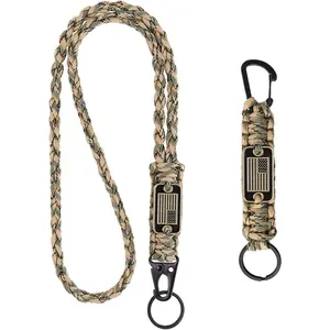 2 count Heavy Duty Braided Paracord Lanyard Keychains with  Flag for ID Card, Outdoor Activities
