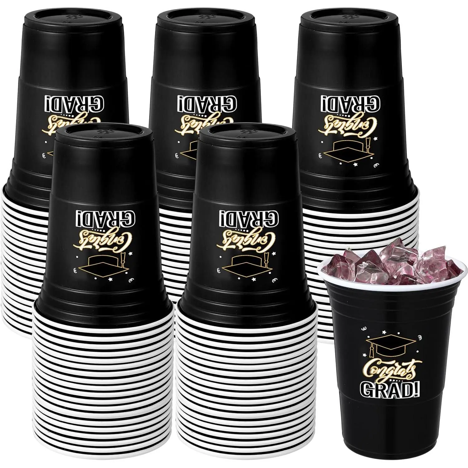 50 Pack Graduation Cups Bulk 16 oz Congrats Grad Cups 2026 Disposable Plastic Hot Cold  Beverage Drinks for School Graduation Party Decorations (Black)