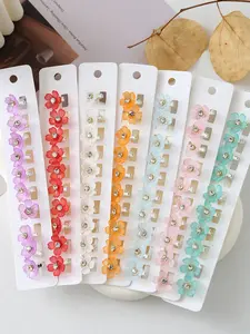 Mini Flower Diamond Hair Clips, Flat Hair Clips, Transparent Wedding Photo Styling Accessories, New Arrival Small Hair Decorations, 10pcs Set