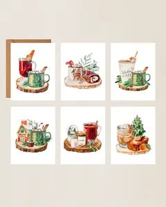 Cocktail and Drinks Christmas Cards - Classic Watercolor Christmas Cards – Holiday Illustration Greeting Cards
