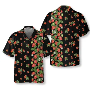 Strawberries Line Hawaiian Shirt, Strawberry Shirt For Men & Women, Strawberry Print Shirt, Short Sleeve Casual Button Down Shirts Summer Beach Shirt, Tropical Floral Shirt