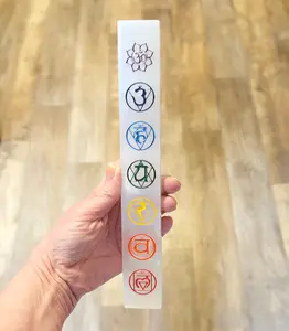 Large Selenite 7 Chakra Charging Plate Wand 9.75 Inches
