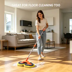 Sturdy Metal Dual-Head Car Wash Mop with 3-Section Adjustable Telescopic Handle - Scratch-Free Chenille, 360° Swivel - for House Cleaning, Bathroom, Cars, Trucks
