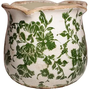 Ceramic Pots for Plants, Vintage Plant Pots with Drainage Hole, 6.11in. Planter for Indoor Plants, Crackle Glaze Finish Flower Pot, Perfect Tuscan Ceramic Planter for Gardening, Green