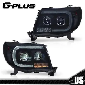 Fit For 2005-2011 Toyota Tacoma Smoked LED Tube Projector Headlights Headlamps