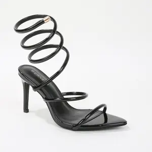 BERNESS Women's Patent Wraparound Stiletto Heel Sandals - Lace-Up, Padded Footwear Shoe, Sandals For Women, Heels Shoes For Women