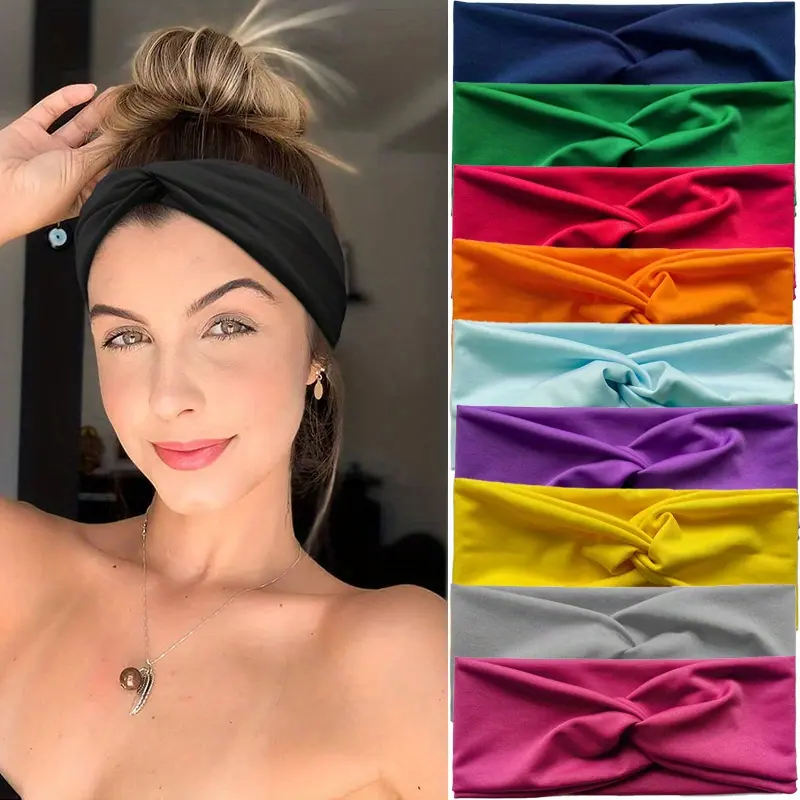 Women's Criss Cross Sports Headbands, 10-Pack Solid Color Elastic Workout Bands, Moisture-Wicking for Yoga & Fitness, Female, Fitness For Everyone