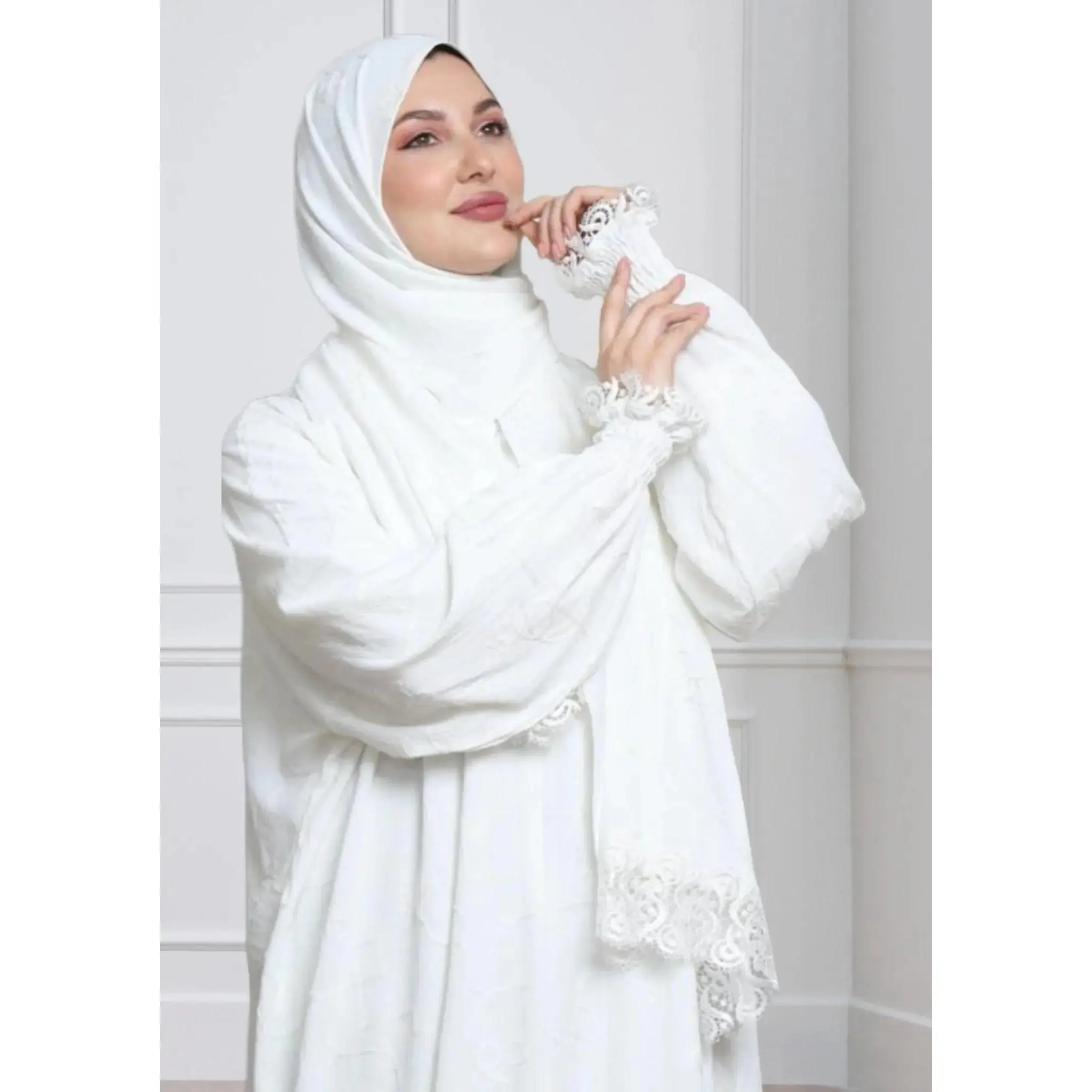 One-Piece Prayer Dress & Abaya with attached Hijab - Embroidered