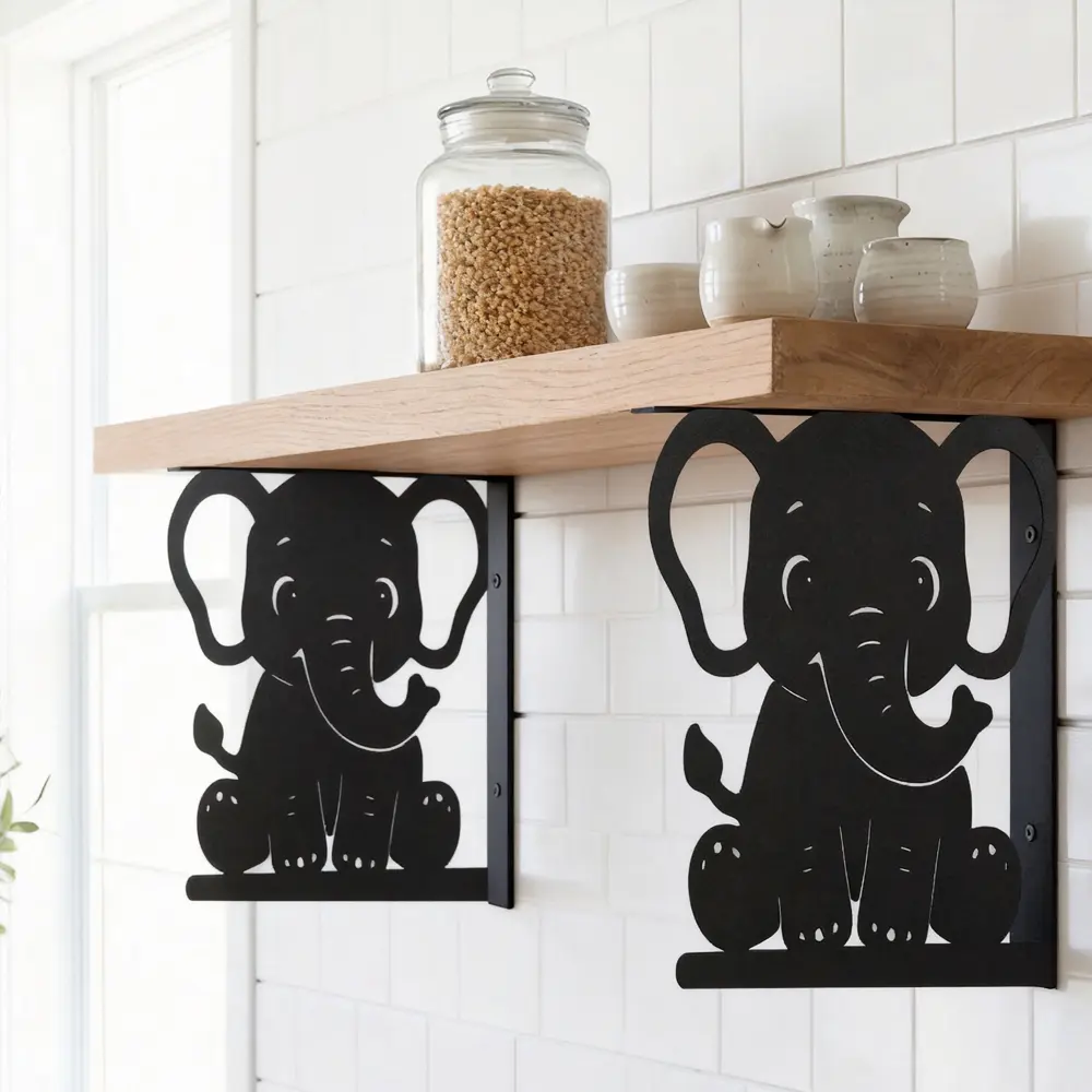 Cutout-Design Floating Shelf Brackets (Set of 2) — Sturdy, durable, and easy-to-install wall-mounted brackets blending Asian Zen aesthetics; suitable for storage and decorative display in kitchens, bathrooms, bedrooms, and balconies....