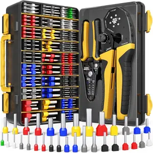 Ferrule Crimping Tool Kit, AWG 24-4 (0.25-25mm2) Self-Adjusting Hex Ratchet , 32 Types Insulated &  Wire Ferrules - for DIY Electrical, Control Panels,  Audio, Solar & RV