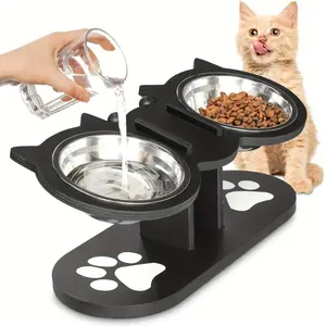 Pet Bowl with Neck Protection, Drinking Water Bowl, 15-Degree Incline Stainless Steel Inner, Large Capacity Easy Clean, Suitable for Puppies and Kittens, Detachable Portable, Perfect Gift