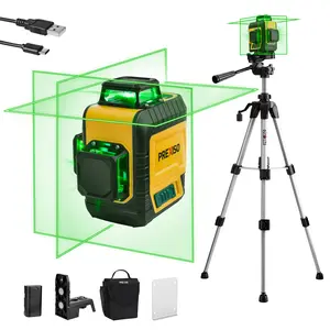#SpringGlowUp PREXISO 3 X 360° Laser Level with Tripod - Rechargeable 82Ft Cross Line Leveler, Green Line Laser Level Self Leveling for Construction, Tile, Home Renovation with Magnetic Base, Iron Plate, Bag