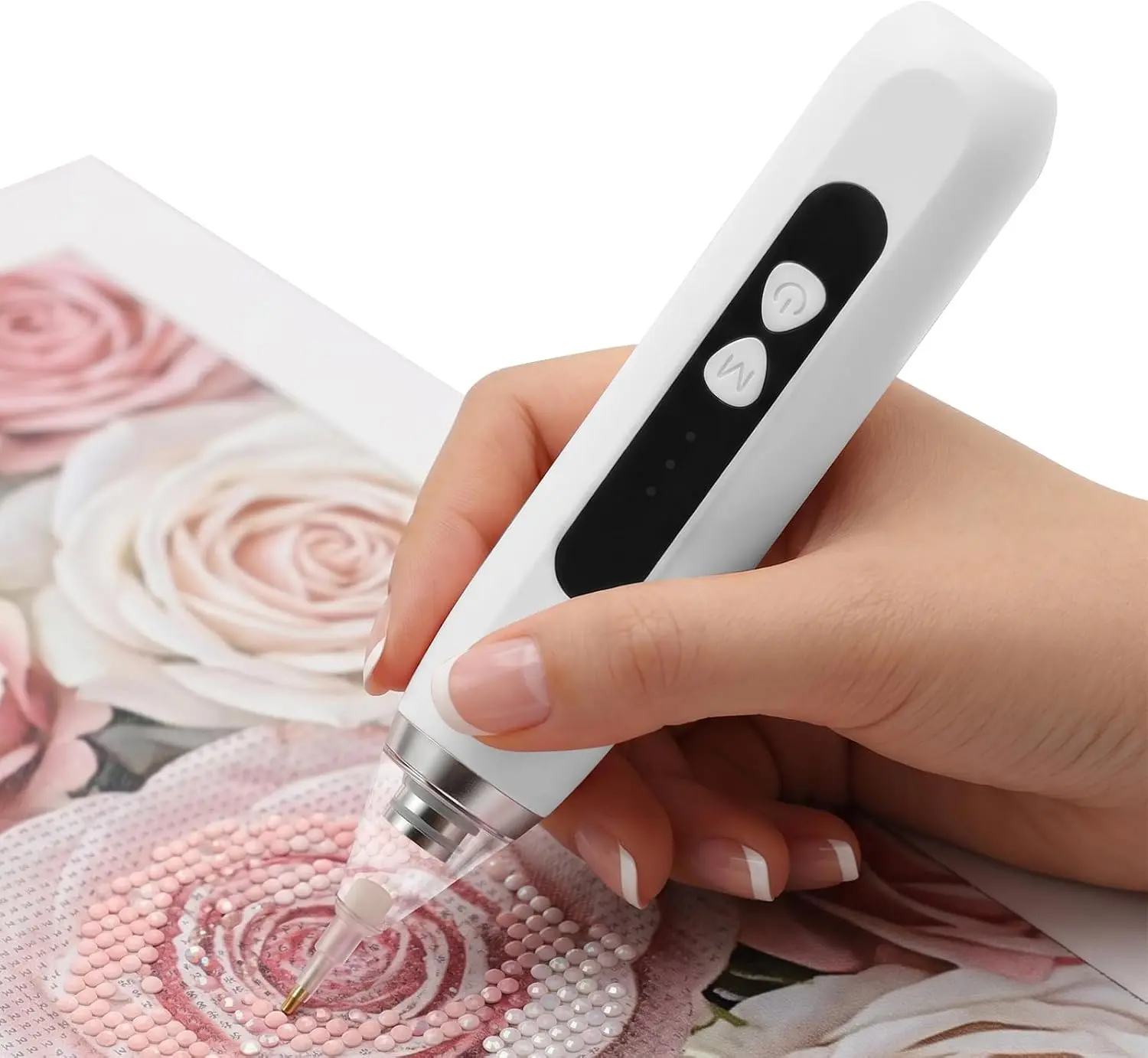 Electric Diamond Pen with Vacuum Technology,Vacuum Diamond Art Pen no Wax Needed,Gift for Diamond Art Lovers,Diamond Nail Art Tools,Perfect for DIY Nail Art Lovers (White)