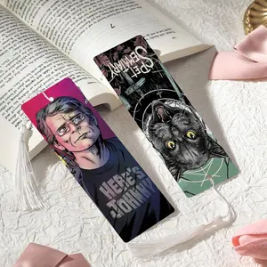 5 Piece Pet Printed Bookmarks, Horror Pattern Elegant Durable Unique Design, Perfect Gift for Back-To-School, Random Color Tassels
