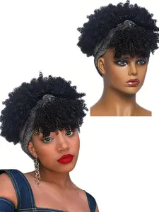 Women's Curly Bob Wig with Hat, Natural Fluffy Soft Synthetic Hair, No Glue, Glueless Wig, Perfect for Party, Role Play, Photography, Daily Wear