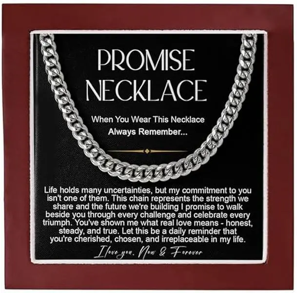 Men’s Promise Necklace with Romantic Devotion Message Card – Jewelry Gift for Boyfriend or Husband – Commitment and Love Keepsake Necklace