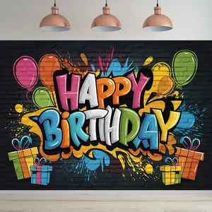 1 piece of party banner, Happy Birthday background, party background decoration, background photo prop, polyester banner decoration, home decoration, room decoration, wall decoration, party background decoration, party decoration/supplies/gift decoration