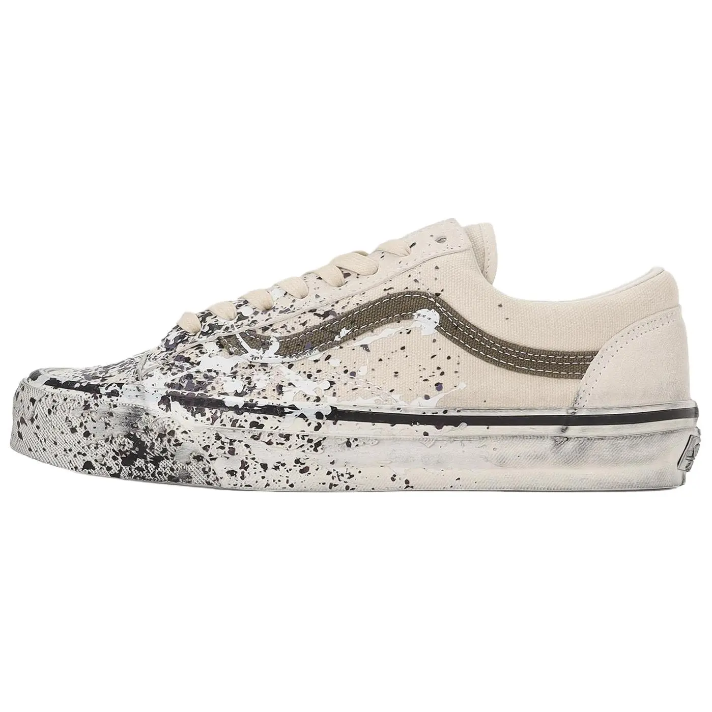 Vans Skate Shoes for Women, Premium Canvas & Suede Old Skool 36 with a Turtledove Paint Splatter Look for Streetwear, Female Sizes, Casual, Skating, Small, Us Sizes, Sneaker, Sports Shoes, Footwear, Classic, Closed