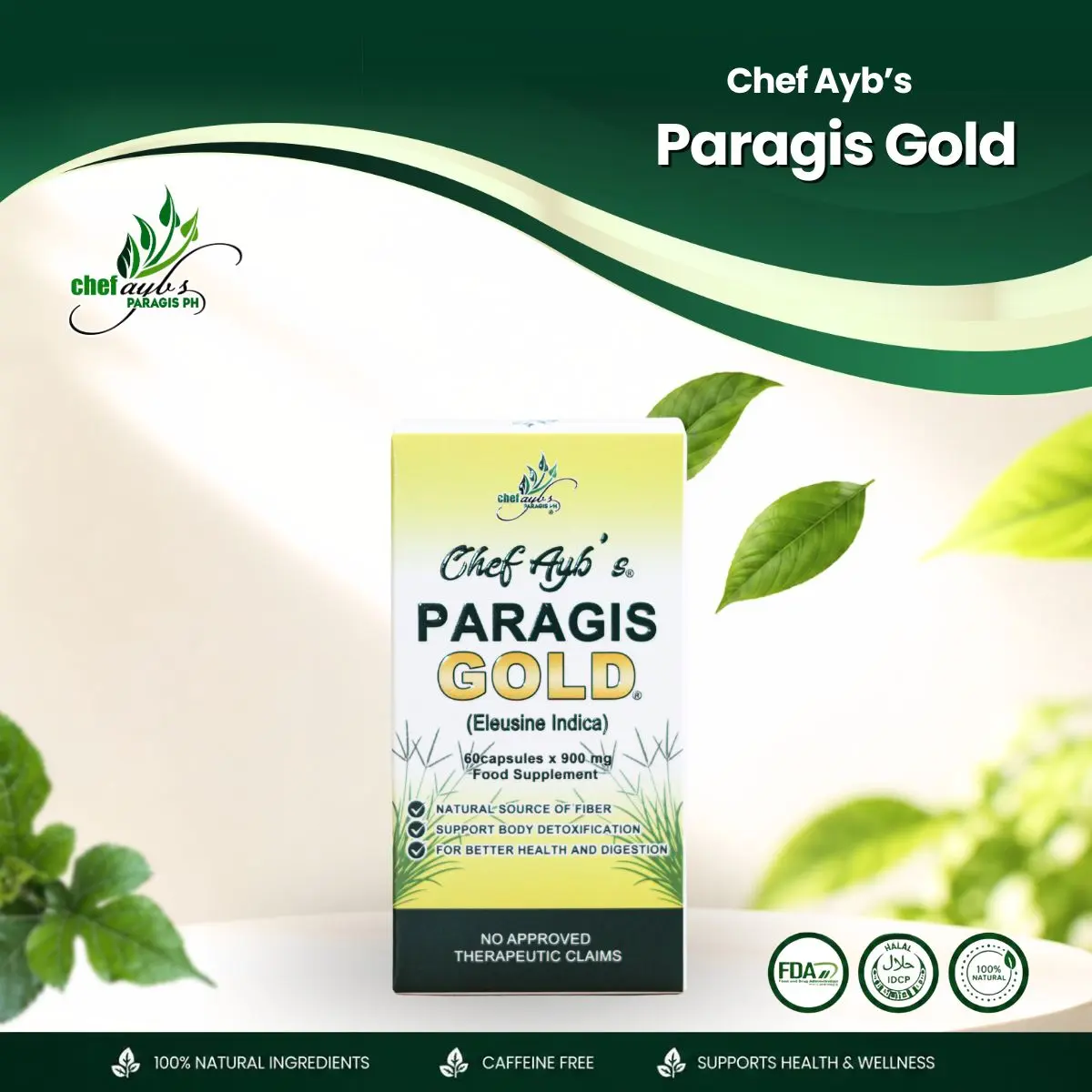[NEW PACKAGING] Chef Ayb's Paragis Gold Capsules - Natural Vitality & Wellness Supplement with Paragis Grass Extract for Immune Support & Detoxification Fitness Supplement Edible Dietary