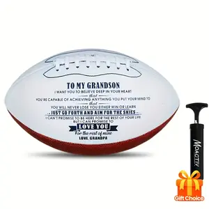 "to My Grandson" Inspirational Football Gift from Grandpa - Official Standard Size Green Football with Pump for Outdoor Training, Recreational Play & Birthday Gifts, Motivational Text | Durable Texture