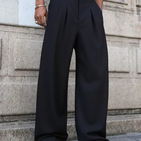 Men's Loose Fit Wide Leg Pants, Casual Commuter & Daily Wear, High-End Slimming Suit Long Pants, All Seasons Fashion, Casual Chic Trousers, Casual Lounge Pants, Casual Comfy Trouser