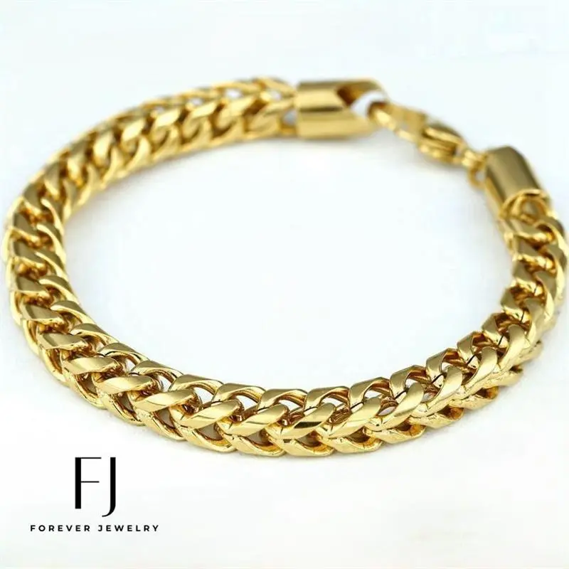 Men's 8.5" Stainless Steel 5mm Franco Chain Bracelet Gold plated.Box