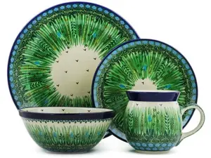 Polish Pottery 4-Piece Place Setting Green Prairie
