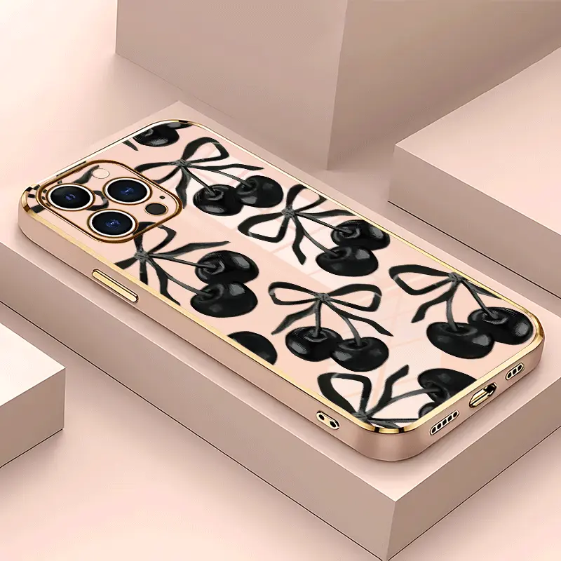 Black Cherry Soft Silicone Phone Case For iPhone 17 Pro Max/17air/16 Plus/15/14/13/12/11 Drop Protection|Full Camera Protection|Anti-Scratch|Non-Smudge|Non-Slip|Anti-Yellow|Perfect Birthday Gift for Her|Y2K Aesthetic & Cute Girly